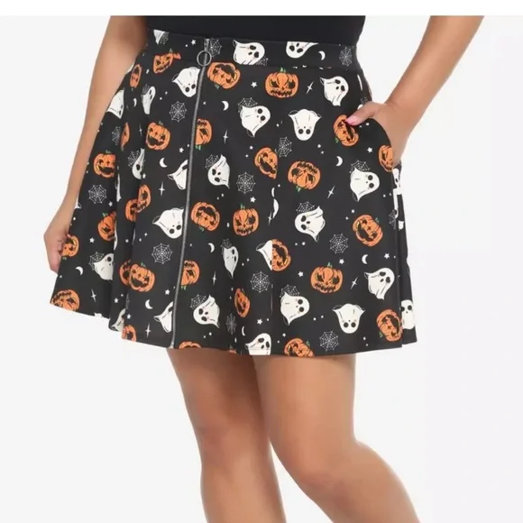 Hot topic pumpkin ghost and web zipper skirt brand new size 3X - Picture 1 of 6